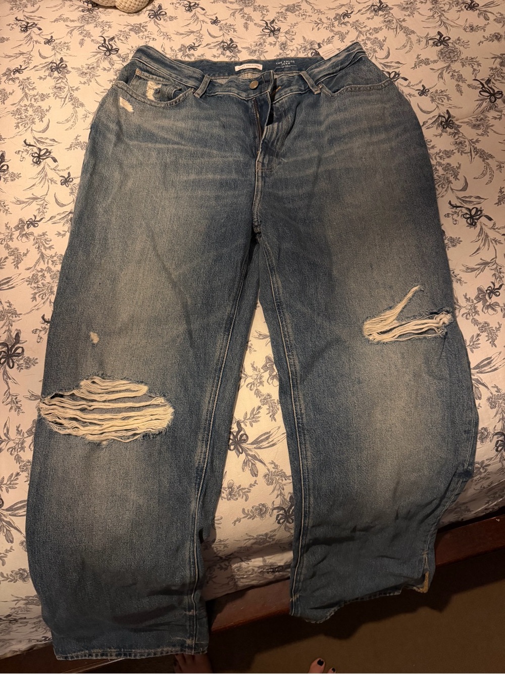 Good American Light Blue Distressed Wide Leg Jeans